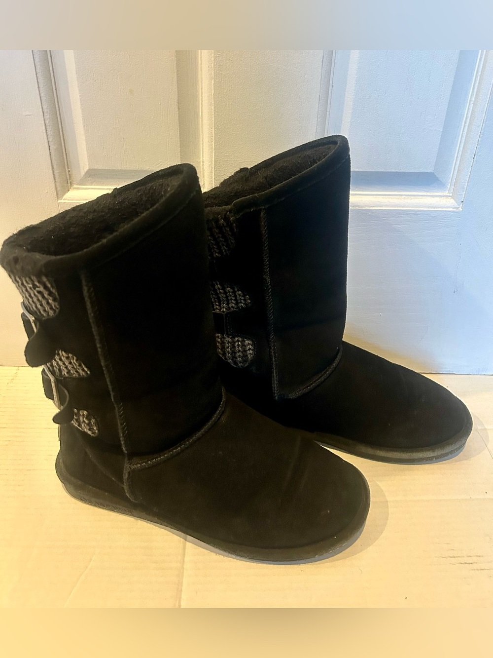 BearPaw Black Suede Cozy Mid-Calf Winter Boots